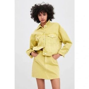 Zara Denim Jacket Size L Chartreuse